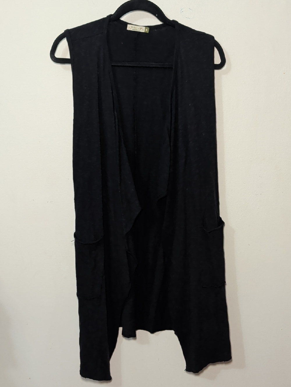 Chalet et Ceci Black Draped Open Front Sleeveless Vest 100% Cotton Womens Size M